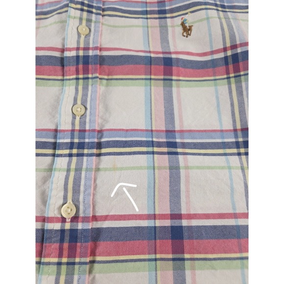 Ralph Lauren Button Down Short Sleeve Slim Fit Windowpane Plaid Oxford Mens XL - Picture 8 of 8